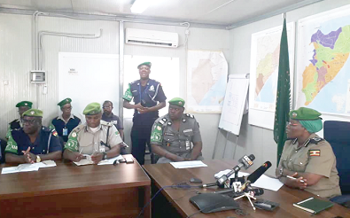 The Acting Police Commissioner of AU mission in Somalia, Mrs Christian Alalo in a meeting with senior police officers from African Police Contributing Countries in Somalia
