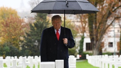 President Trump attended another scheduled visit to a US cemetery outside Paris on Sunday 