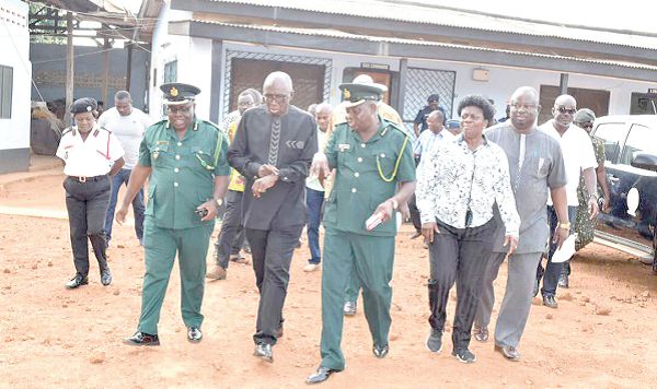 The Interior Minister  (middle) with the Regional Immigration boss (right) at the Aflao border