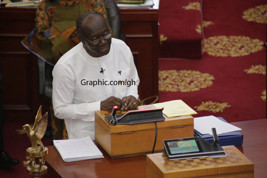 Finance Minister, Ken Ofori-Atta presenting the 2019 Budget in Parliament on Thursday, PICTURE BY EMMANUEL ASAMOAH ADDAI