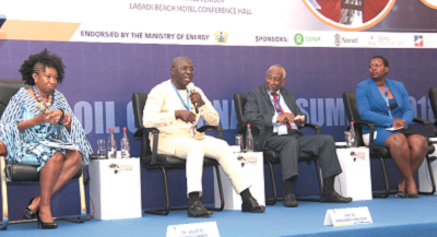 Dr Amin Adam (2nd right), a deputy Minister of Energy, making a point during  panel discussion