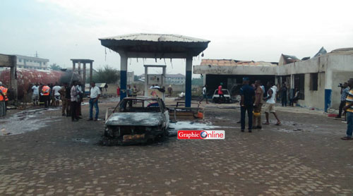 How the Prime Gas station where the incident happened looked like after the fire personnel quenched the fire