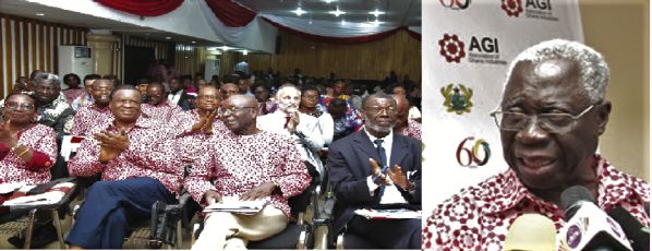 Mr Yaw Osafo-Maafo (inset), addressing the annual general meeting of the AGI.  Picture: Benedict Obuobi 