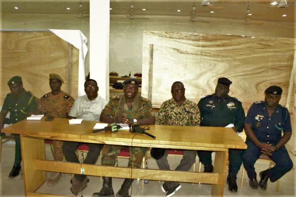 Lieutenant Colonel Henry Ansah-Akrofi (arrowed), the Leader of Ghana's Planning Team of Operation Kuodanlguo, briefing the media. INSET: Some of the suspected criminals arrested in the security operation