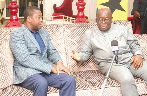 President Nana Addo Dankwa Akufo-Addo (right) holding discussions with the Togolese President, Faure Gnassingbé