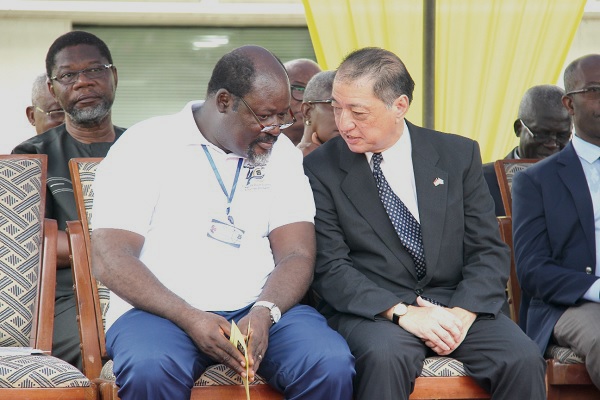 Professor Abraham Kwabena Anang, Director, Noguchi  Memorial Institute, in a chat with  Mr Tsutomu Himeno, the Japan Ambassador to Ghana.