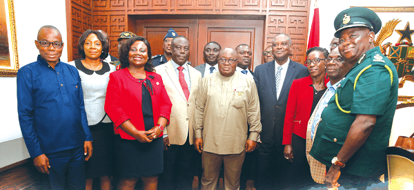  President Akufo-Addo with members of the National Commission on Small and Light Weapons at the Jubilee House in Accra