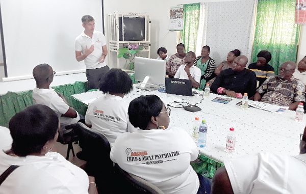 Dr Attard making a presentation at the Ankaful Psychiatric Hospital 