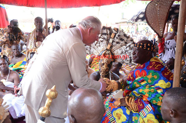 Otumfuo welcomes Prince Charles and Camila to Manhyia. PICTURE BY EMMANUEL BAAH