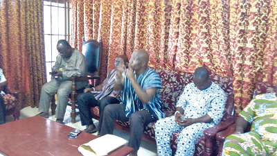 Nii Armah Somponu II, the Shipi of Tema (2nd right)  briefing the MCE of Tema and his entourage