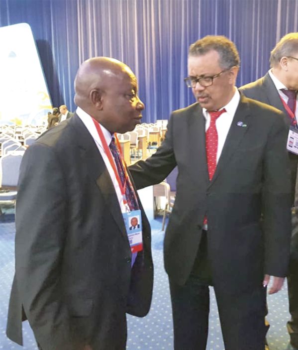  Mr Kwaku Agyeman-Manu (left)  with Dr Tedro Adhanom Ghebreyesus  after the meeting