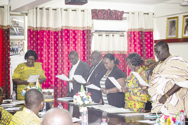 Dr Mrs Henritta Abane (left) inaugurating the board 