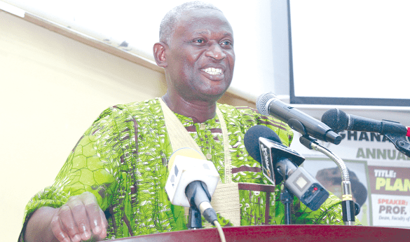 Professor Godwin Aflakpui, Dean, Faculty of Applied Sciences, Methodist University College Ghana, delivering the 2018 Ghana Academy of Arts and Sciences lecture in Accra. Picture: GABRIEL AHIABOR