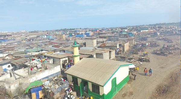  Aerial view of Agbogbloshie, a community at Odododiodio