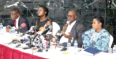 Dr Kofi Amoah (3rd left), flanked by his committee members, addressing the media yesterdaDr Kofi Amoah (3rd left), flanked by his committee members, addressing the media yesterday. y. 