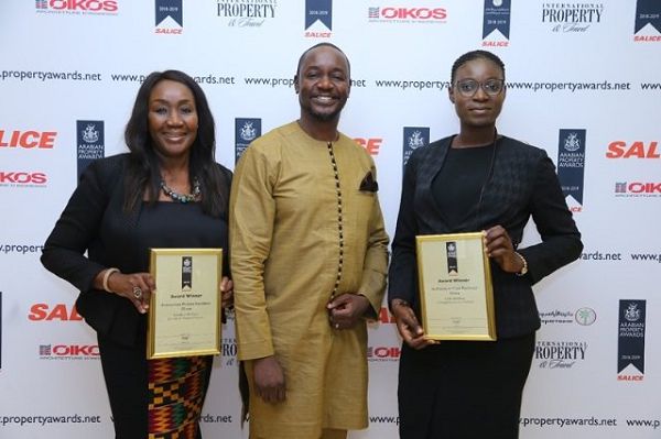  Mrs Eugenia Owusu (left), Business and Administrative Manager, Mr Cecil Abbey (middle), Principal Architect, and Ms Ekua Cleland, all of IAC, with the awards
