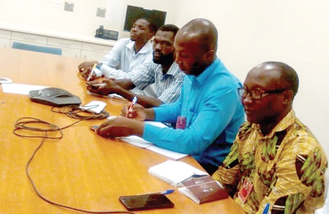 The Ghanaian journalists at the telephonic news conference at the US Embassy in Accra.