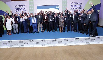 Winners of the Ghana Financial Innovation Awards displaying their awards