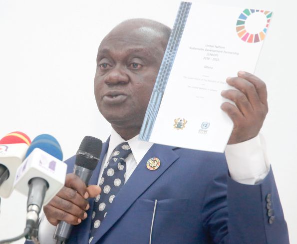 Prof. George Gyan-Baffour launching the United Nations Sustainable Development Partnership in Accra. Picture: Samuel Tei Adano