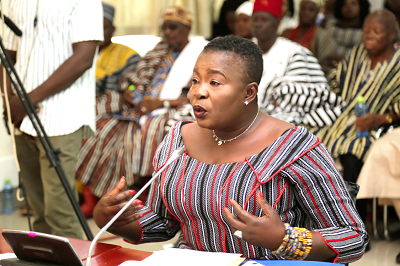 Ms Paulina Patience Abayage, Minister designate for Upper East, answering questions at the Appointments Committee sitting
