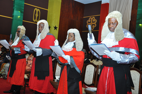 The new Supreme Court judges, taking their oath at the Jubilee House. Picture: SAMUEL TEI ADANO 