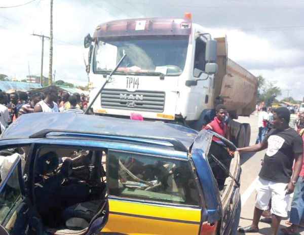 The taxi and Man-Diesel tipper truck which were involved in the  gory accident