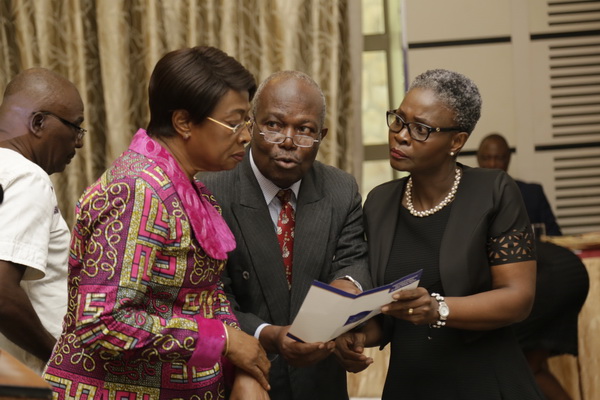 Mr Justice Victor Ofoe (middle) interacting with the Chief Justice, Ms Justice Sophia Akuffo (left), and Justice Gifty Dekyem, a High Court judge, after the event. Picture: EMMANUEL ASAMOAH ADDAI     