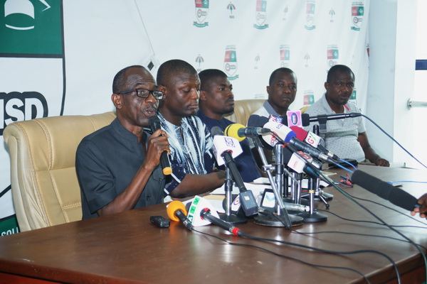 Mr Johnson Asiedu Nketiah (left), General Secretary of the NDC, with some leaders of the party addressing the press conference in Accra