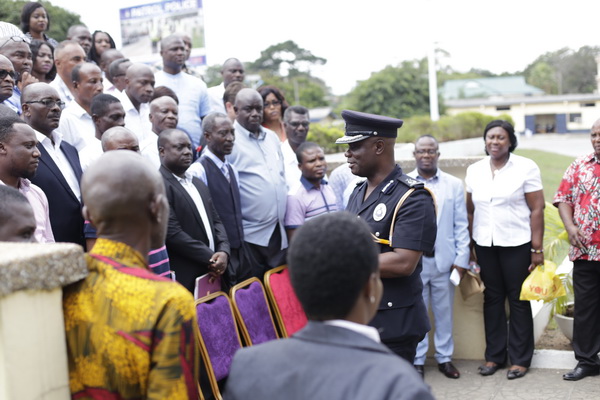 ­Mr Edward Tabiri (in cap), Director-General, Private Security Directorate, Ghana Police Service, interacting with some of the participants after the meeting. Picture: EMMANUEL ASAMOAH ADDAI