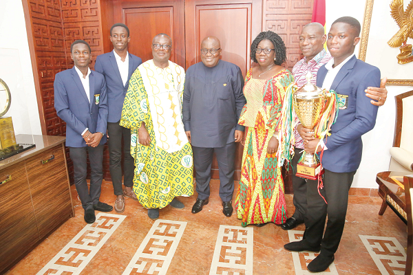 President Nana Addo Dankwa Akufo-Addo with winners of the competition and their teachers after the meeting.