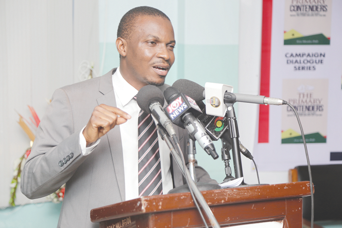  Dr Etse Sikanku, Political Analyst, giving his address at the campaign dialogue series at the International Press Centre, Accra