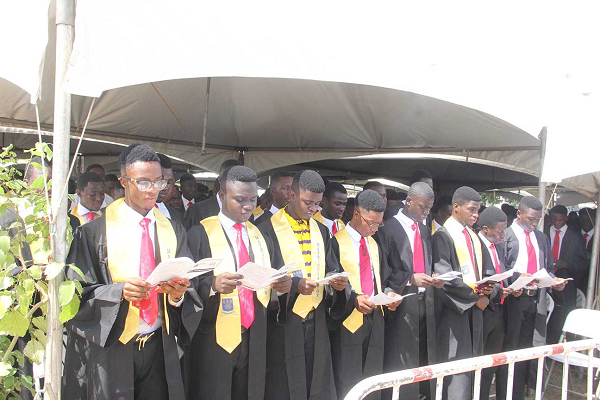 •Some students interacting after the matriculation ceremony, INSET: Prof Ebenezer Oduro Owusu, Vice Chancellor of University of Ghana, addressing matriculants during the university's 2018 matriculation ceremony. Picture: Maxwell Ocloo
