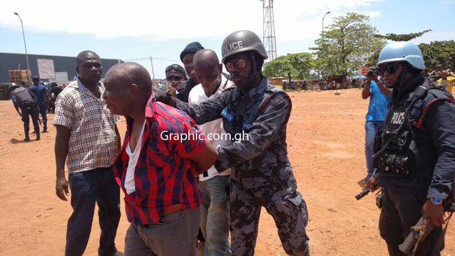 Secretary of the Union, Mr David Konadu was arrested by the police. PICTURES and VIDEO BY DELLA RUSSEL OCLOO