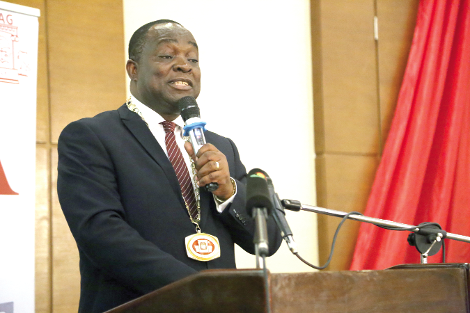 Prof. Kwame Adom-Frimpong, President, ICAG, making a statement at the ICAG presidential luncheon. Picture: KWABENA ASAMOAH ADDAI  