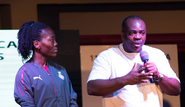 The Vice Captain of the Black Queens, Gifty Appiah joined the Sports Minister on stage.
