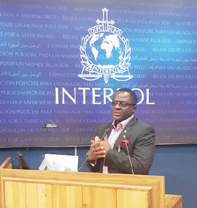 • Mr Nunoo Mensah speaking at the Interpol summit