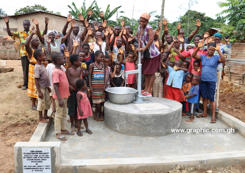 Residents of Tetekasum in the Suhum municipality express joy at the sight of the water 
