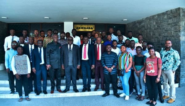 Some of the students with Mr Kingsley Agyemang (5th left), the Registrar, and Ghana’s High Commissioner to India, Mr Michael Aaron Ocquaye (arrowed)