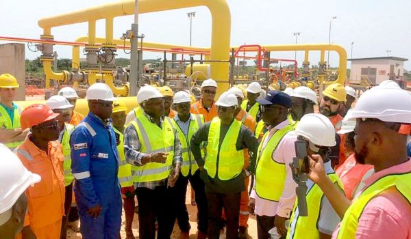  Mr Ben Asante (3rd left), CEO, Ghana Gas, briefing Mr John-Peter Amewu (arrowed) and his team at the Takoradi Regulating and Metering Station