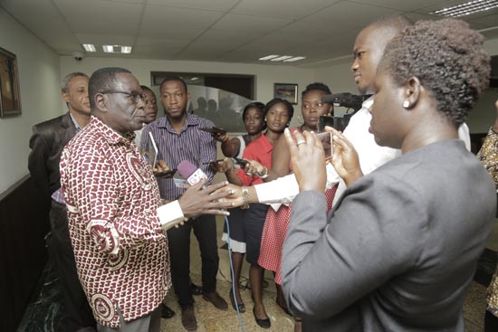 Mr Oliver Boachie (left), Special Advisor to the Minister of Environment, Science, Technology and Innovation, speaking to journalists at the workshop