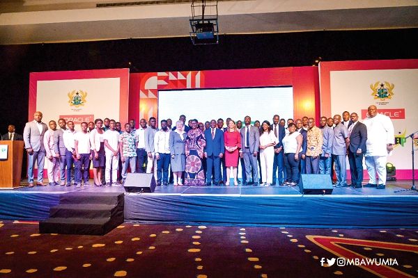  Vice-President Dr Mahamudu Bawumia (arrowed), in the company of the US Ambassador to Ghana Ms Stephanie S. Sullivan, Mrs Ursula Owusu-Ekuful, Mr Henry Quartey and other officials at the launch of the Ghana-Oracle Digital Enterprise Programme
