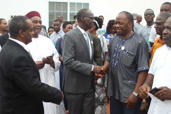 Mr Stanislas Kamanzi (3rd left), Rwandan Ambassador to Ghana, interacting with some Rwandans and other officials after the event. Picture: GABRIEL AHIABOR