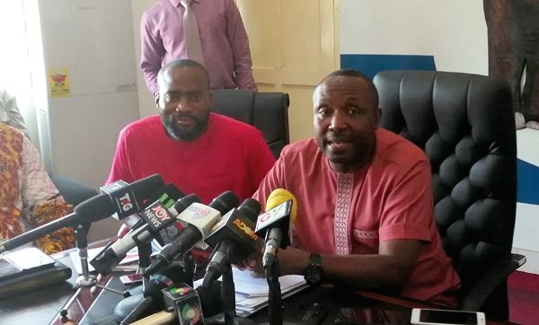 Mr John Boadu (right) with Richard Asante Yeboah, Deputy Director of Communitations, NPP