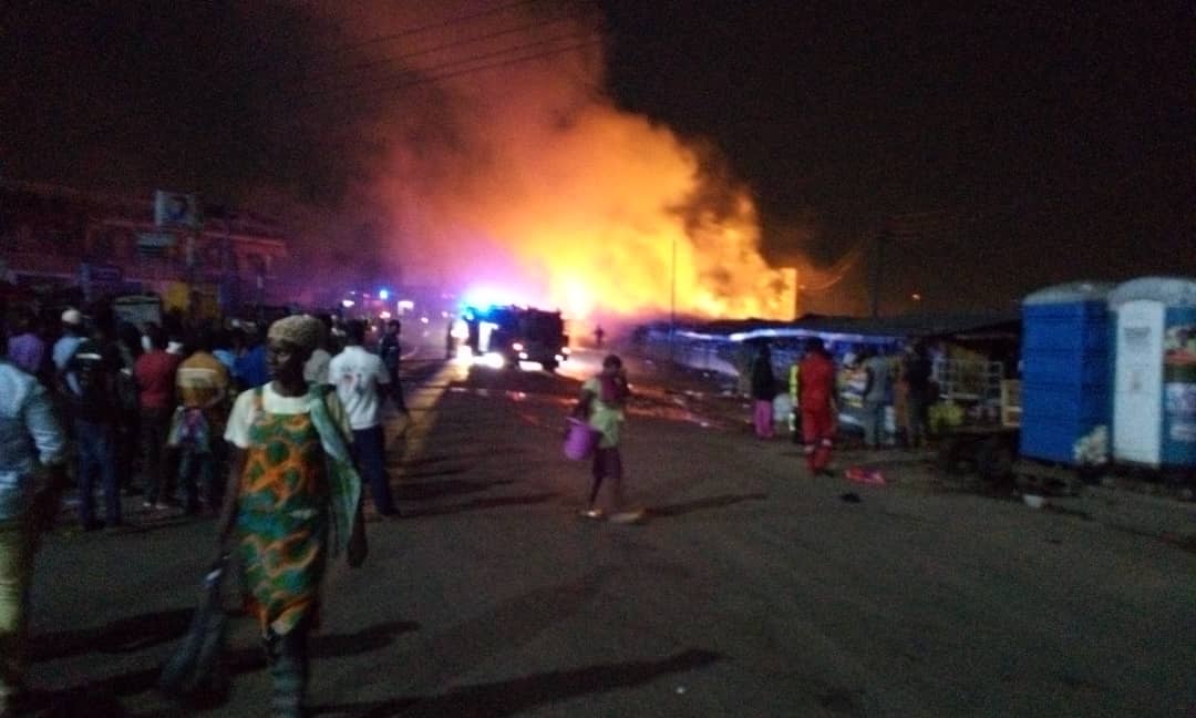 A similar fire (pictured above) destroyed property at the Kumasi Central Market on Good Friday
