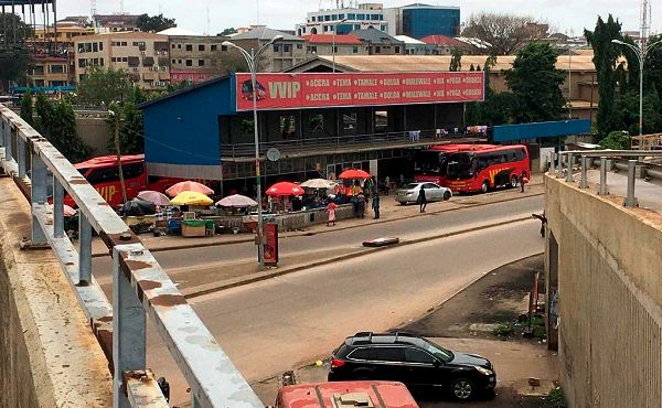 The VVIP bus station operates under the bridge. Picture: Emmanuel Baah