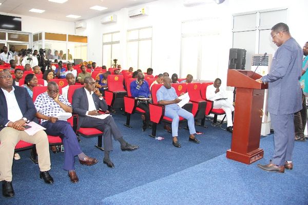 Mr John-Peter Amewu (right), Minister of Energy, addressing the press conference in Accra. Picture: EDNA ADU-SERWAA