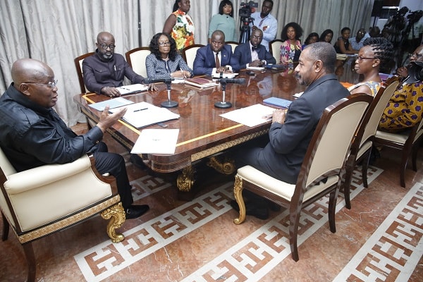 President Nana Addo Damkwa Akufo-Addo (left) addressing a delegation from the Anti Corruption Coalition at the Jubilee House in Accra. 