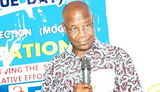 Mr Adzoteye Lawer Akrofi (inset), the DCE for Ada West, addressing one of the gatherings