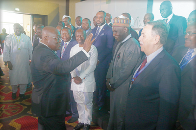 President Nana Addo Dankwa Akufo-Addo exchanging pleasantries with some of the Finance Ministers and Governors. Picture: SAMUEL TEI ADANO