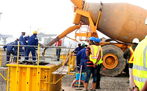  The first quay wall stone being cast by the contractors.  Picture: DELLA RUSSEL OCLOO